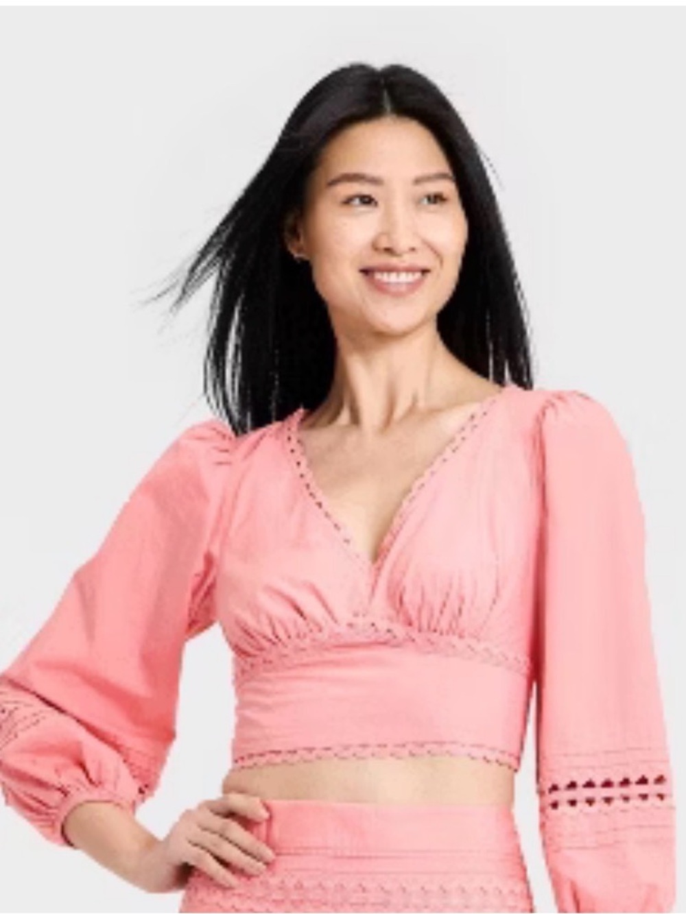 A new Day size XXL Women's Pink Lace-Trim V-Neck Crop Top